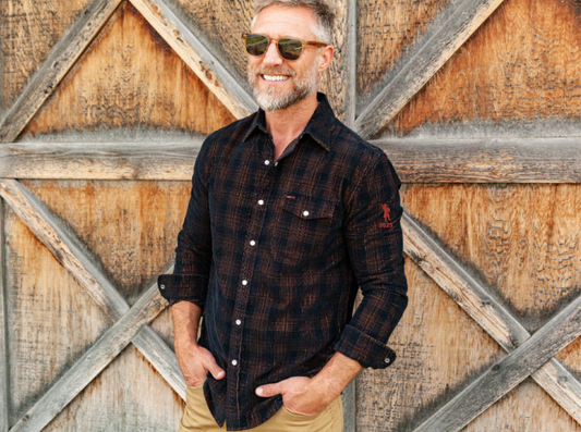 Forsyth Country Club - Long Sleeve Corduroy Pearl Snap - Black Plaid