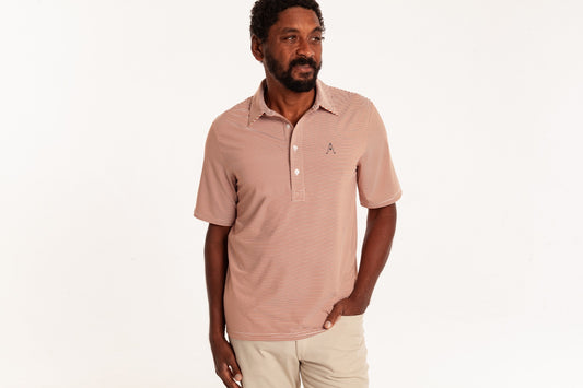 Austin Golf Club - Performance Sport Range Polo - Hobby Stripe Burnt Orange