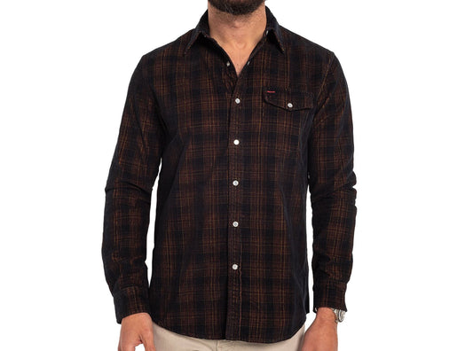 Long Sleeve Corduroy Pearl Snap - Black YD Plaid