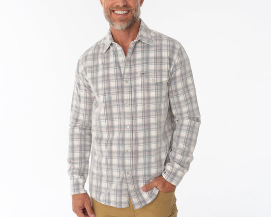 Long Sleeve Corduroy Pearl Snap - Cream YD Plaid