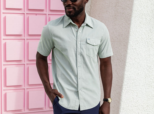 Summer Weight Corduroy Pearl Snap - Sage