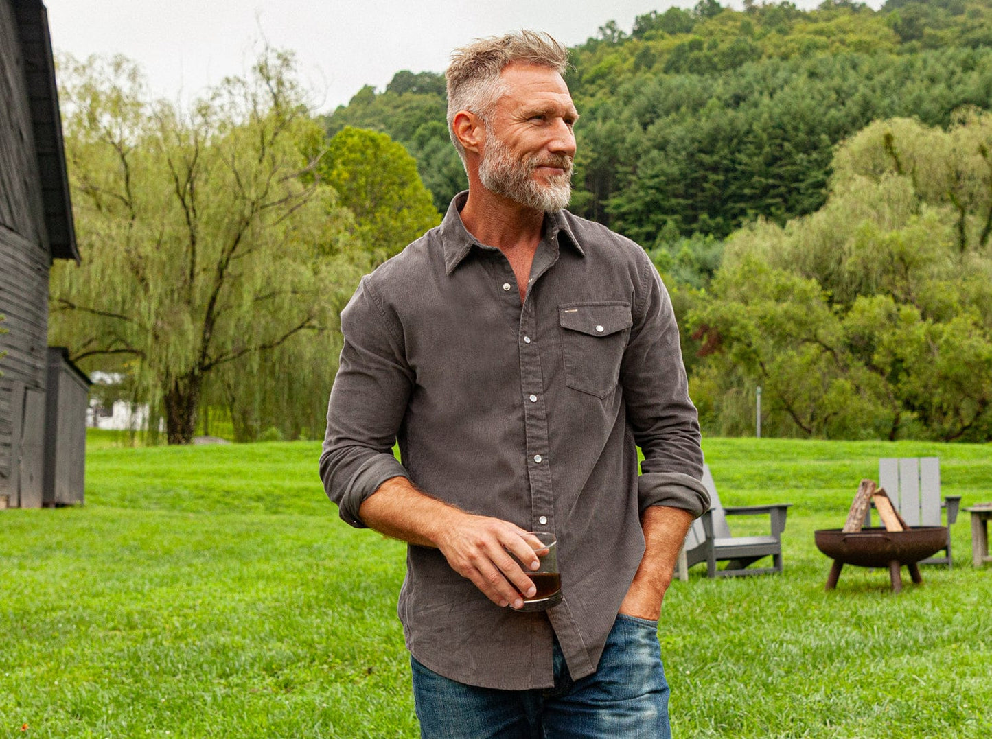 ACC - Corduroy Pearl Snap - Charcoal