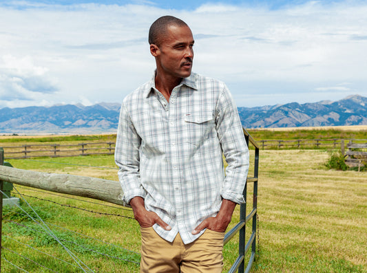 Long Sleeve Corduroy Pearl Snap - Cream YD Plaid