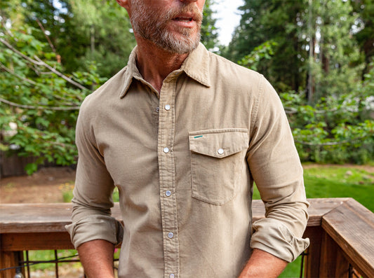 Long Sleeve Corduroy Pearl Snap - Sand