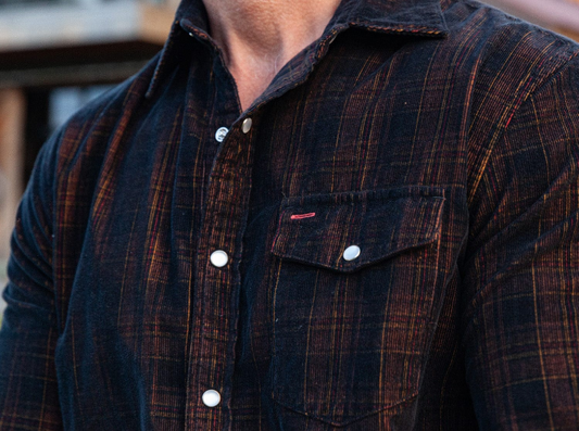 Forsyth Country Club - Long Sleeve Corduroy Pearl Snap - Black Plaid