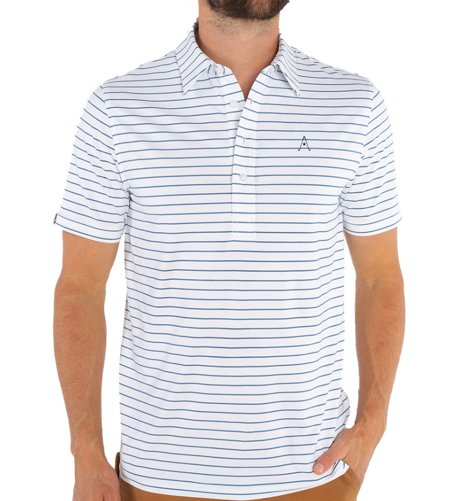 Austin Golf Club - Performance Sport Range Polo - Woods Stripe White / Blue