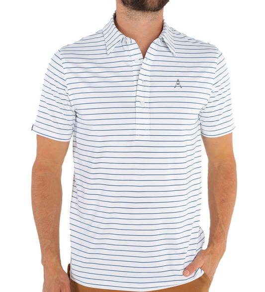 Austin Golf Club - Performance Sport Range Polo - Woods Stripe White / Blue