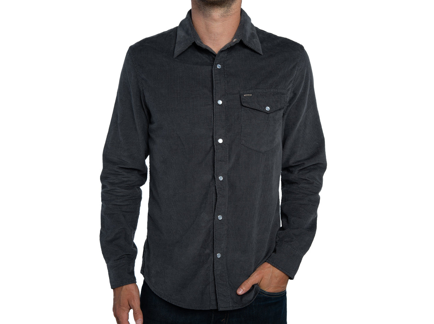 Westlake CC- Corduroy Pearl Snap - Charcoal