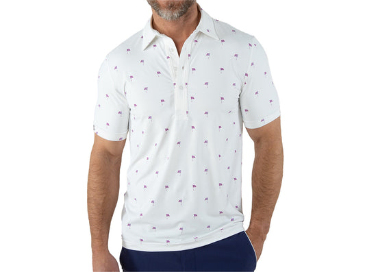 Performance Sport Range Polo- Flag Print- White
