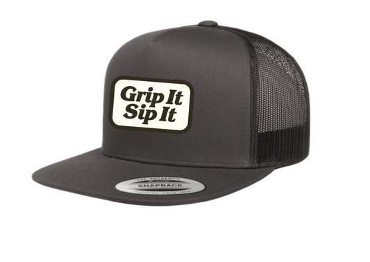 Trucker Hat - "Grip it and Sip It" - Dark Grey